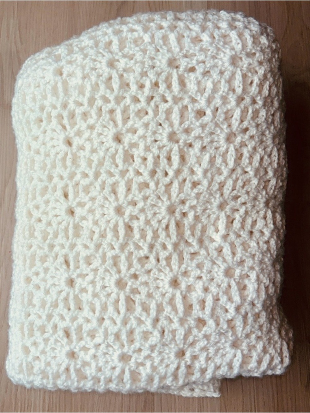 Handmade Crochet Baby Blanket Throw White Vintage 80’s Like New Floral